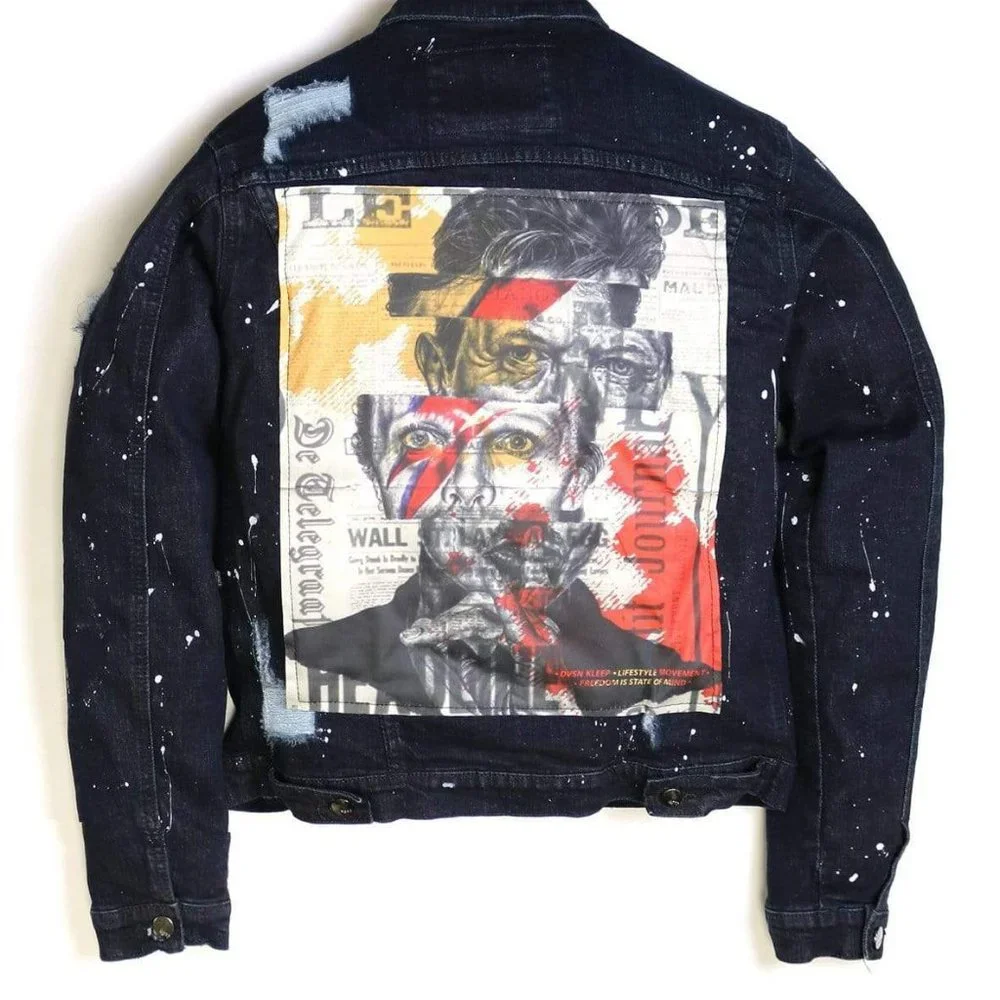 Kleep Biggie Smalls Bowie Warhol Dark Denim Jean Jacket Sz S